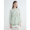 LCW Modest Yeşil Bisiklet Yaka Desenli Kadın Sweatshirt Tunik