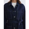 LCWAIKIKI Classic İndigo Gömlek Yaka Beli Kuşaklı Kadın Jean Ceket