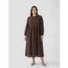 LCW Modest Kahverengi Bisiklet Yaka Balon Kollu Müslin Elbise