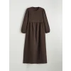 LCW Modest Kahverengi Bisiklet Yaka Balon Kollu Müslin Elbise
