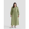 LCW Modest Yeşil Bisiklet Yaka Balon Kollu Müslin Elbise