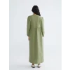 LCW Modest Yeşil Bisiklet Yaka Balon Kollu Müslin Elbise