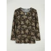 LCW Grace Siyah Bisiklet Yaka Çiçekli Bluz