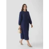 LCW Modest İndigo Bisiklet Yaka Balon Kollu Müslin Elbise