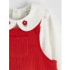LCW baby Kırmızı Bebe Yaka Nakışlı Kız Bebek Bluz ve Salopet Elbise