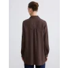 LCWAIKIKI Classic Kahverengi Gömlek Yaka Çizgili Oversize Armürlü Kadın Tunik