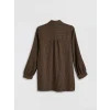 LCWAIKIKI Classic Kahverengi Gömlek Yaka Çizgili Oversize Armürlü Kadın Tunik