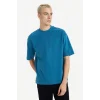 Defacto F8666AXIN194 İndigo %100 Pamuk Boxy Fit Tişört