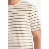 Defacto F9673AXKH82 Haki %100 Pamuk Çizgili Tişört