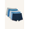 Defacto G8449A8BE358 Mavi Çizgili Penye 5li Boxer Erkek Çocuk