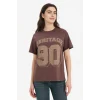 Defacto G8058AXBN340 Kahve %100 Pamuk Oversıze Spor Baskılı Tişört