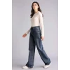 Defacto G8849AXNM34 Mavi %100 Pamuk Straıght Wıde Yüksek Bel Jean Pantolon