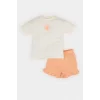 Defacto Z9307A2OG172 Turuncu 2li Takım Baskılı Kısa Kollu Tişört Beli Lastikli Şort Kız Bebek