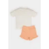 Defacto Z9307A2OG172 Turuncu 2li Takım Baskılı Kısa Kollu Tişört Beli Lastikli Şort Kız Bebek