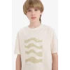 Defacto E0177A8ER100 Ekru Bisiklet Yaka Baskılı Kısa Kollu Tişört Erkek Çocuk