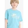 Defacto E0081A8TR248 Turkuaz Bisiklet Yaka Baskılı Kısa Kollu Tişört Erkek Çocuk