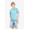Defacto E0081A8TR248 Turkuaz Bisiklet Yaka Baskılı Kısa Kollu Tişört Erkek Çocuk
