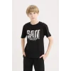 Defacto D9264A8BK81 Siyah Bisiklet Yaka Baskılı Kısa Kollu Tişört Erkek Çocuk