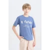 Defacto D9259A8IN34 İndigo Bisiklet Yaka Baskılı Kısa Kollu Tişört Erkek Çocuk