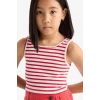 Defacto Z7814A6RD256 Kırmızı Bisiklet Yaka Çizgili Atlet Kız Çocuk