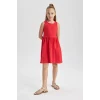 Defacto B4336A8RD135 Kırmızı Kız Çocuk Basic Düz Kolsuz Elbise