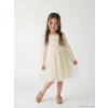 LCW Kids Bej Bisiklet Yaka Fiyonklu Kız Çocuk Elbise