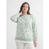 LCW Modest Yeşil Bisiklet Yaka Desenli Kadın Sweatshirt Tunik