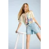 Defacto E0386A8ER134 Ekru Oversize Geniş Kalıp Bisiklet Yaka Kısa Kollu Tişört Kız Çocuk
