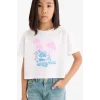 Defacto E0384A8WT34 Beyaz Bisiklet Yaka Baskılı Kısa Kollu Tişört Kız Çocuk