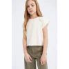 Defacto C4511A8ER99 Ekru Boxy Fit Bisiklet Yaka Basic Düz Kısa Kollu Tişört Kız Çocuk