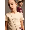 Defacto B6689A8ER42 Ekru Slim Fit Dar Kesim Bisiklet Yaka Baskılı Fitilli Kaşkorse Kısa Kollu Tişört Kız Çocuk