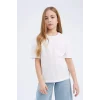 Defacto D9099A8WT34 Beyaz Relax Fit Bisiklet Yaka Basic Düz Kısa Kollu Tişört Kız Çocuk
