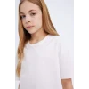 Defacto D9099A8WT34 Beyaz Relax Fit Bisiklet Yaka Basic Düz Kısa Kollu Tişört Kız Çocuk