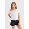 Defacto B3053A8WT16 Beyaz Slim Fit Dar Kesim Bisiklet Yaka Basic Düz Fitilli Kaşkorse Kısa Kollu Tişört Kız Çocuk