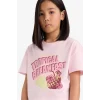 Defacto E0358A8PN74 Pembe Boxy Fit Bisiklet Yaka Baskılı Kısa Kollu Tişört Kız Çocuk
