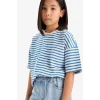 Defacto D8581A8BE124 Mavi Relax Fit Bisiklet Yaka Çizgili Kısa Kollu Tişört Kız Çocuk