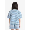 Defacto D8581A8BE124 Mavi Relax Fit Bisiklet Yaka Çizgili Kısa Kollu Tişört Kız Çocuk