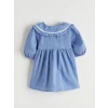 LCW baby Mavi Nakışlı Bebe Yaka Kareli Kız Bebek Elbise