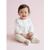 LCW baby Ekru Fırfırlı Kız Bebek Gabardin Bluz ve Pantolon