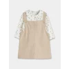 LCW baby Bej Bebe Yaka Desenli Kız Bebek Gabardin Elbise