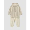 LCW baby Ekru Çizgili Erkek Bebek Kapüşonlu Üst ve Pantolon Takım