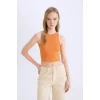 Defacto U0357AZOG138 Turuncu Fıtted Halter Yaka Fitilli Kaşkorse Atlet