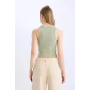 Defacto U0357AZGN1135 Yeşil Fıtted Halter Yaka Fitilli Kaşkorse Atlet