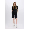 Defacto W9369AZBK27 Siyah Regular Fit Normal Bel Düz Paça Bermuda Şort