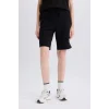Defacto W9369AZBK27 Siyah Regular Fit Normal Bel Düz Paça Bermuda Şort