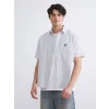 XSIDE Siyah Regular Fit Kısa Kollu Çizgili Poplin Erkek Gömlek