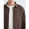 XSIDE Kahverengi Regular Fit Uzun Kollu Keten Görünümlü Erkek Gömlek