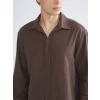 XSIDE Kahverengi Regular Fit Uzun Kollu Keten Görünümlü Erkek Gömlek