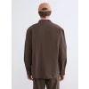 XSIDE Kahverengi Regular Fit Uzun Kollu Keten Görünümlü Erkek Gömlek