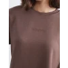 LCW Vision Kahverengi Bisiklet Yaka Nakışlı Oversize Kadın Tişört